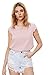MakeMeChic Women's Casual Plain Scallop Cutout Cap Sleeve Blouse Top Pink Large