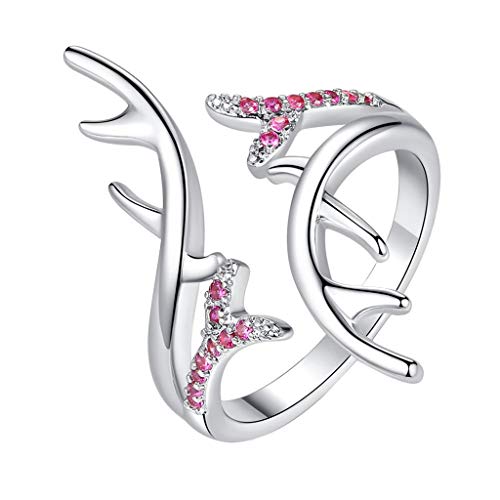 Women’s Ring, Haluoo Sterling Silver Elk Cape Open Ring Adjustable Finger Ring Creative Animal Jewelry Purple Solitaire Diamond Statement Engagement Ring for Women Girls (Silver)