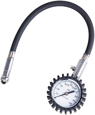 OKEYN Tire Pressure Gauge, Air Pressure Tire Gauge with Hose and Long Chuck for Car, Motorcycle, Bike, Truck, RV, SUV, ATV- High Accuracy & Heavy Duty (100 PSI)