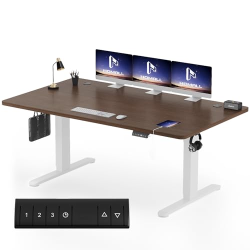 Homall Höhenverstellbarer Schreibtisch 180x80cm mit USB-A Ladeanschluss, Elektrischer Schreibtisch mit Kabel Management Tray, Standing Desk mit 3 Memo