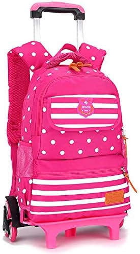 Jumedy Ultralight Children's Trolley Bag Schoolgirl Large 3-5-6 Grade Boys and Girls Large Capacity 6-12 Years Old (Color : Rose red)