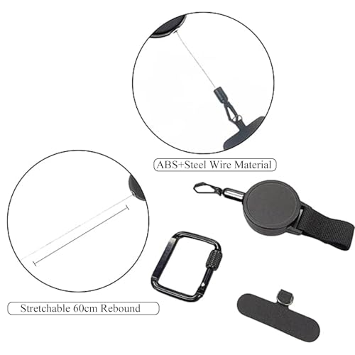Portable Retractable Anti-Theft Phone Holder, Equipped with a Retractable Keychain Lanyard and Mountain Buckle, Suitable for Travel, Hiking, and Daily Use (Black)