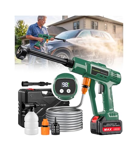 DeeprBetter Cordless Pressure Washer, 600PSI Rechargeable Battery Pressure Washer with 6-in-1 Adjustable Nozzle, 3 Adjustable Speeds Cordless High Pressure Gun - Green