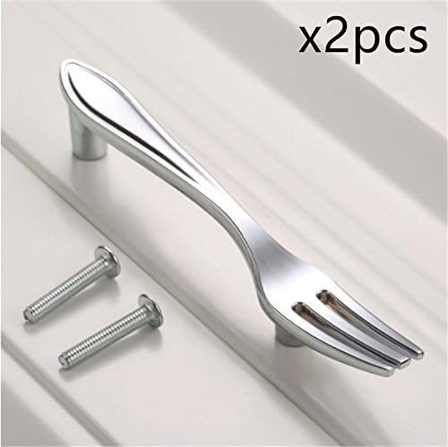 FirstDecor 2 pcs Silver Zinc Alloy Modern Kitchen Cabinet Cupboard Door Pulls Handles, Drawer Handles Drawer Pulls, Fork Shape Handle (CC:76MM)