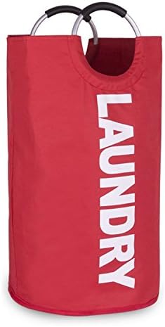 Samways Thicken Collapsible Laundry Hamper with Alloy Handles |Best Foldable Clothes Washing Bag for Home College Dorm |Cloth Storage Basket in Durable Waterproofing Polyester Canvas (Red)