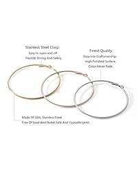 3 Pairs Hoop Earrings for Women - Stainless Steel Gold Plated Rose Gold Plated Silver Geometric Hypoallergenic Big Hoop Earrings Set.