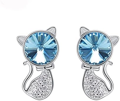MORNYRAY Female Earring Crystal Cat Earring Stud Crystal 925Silver Earring Crystal Swarovski