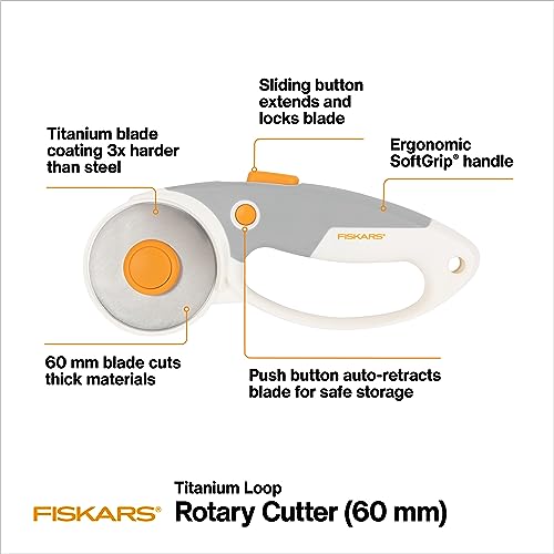 Fiskars 60mm Rotary Cutter for Fabric Titanium Rotary Cutter Blade