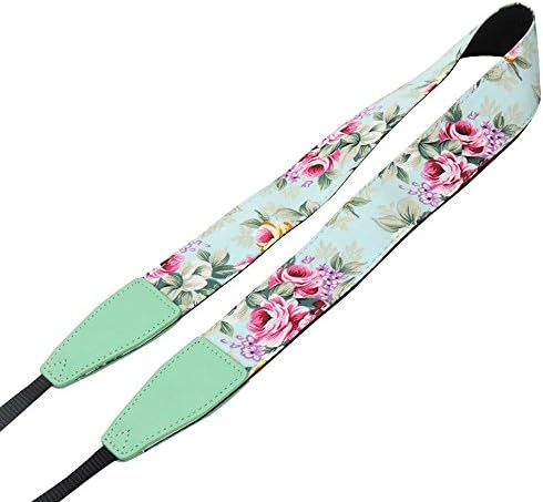 Emmix Camera Strap of Neck and Shoulder Belt Strap for DSLR / SLR Flower Printing Spring New -Mint Green