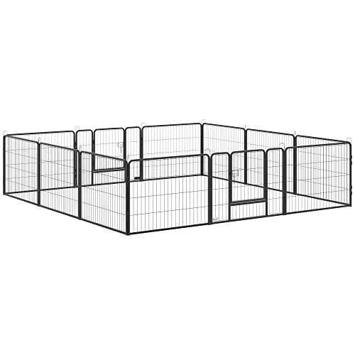 PawHut Dog Playpen, 31.5" W Heavy-Duty Metal Puppy Play Pen, Pet Exercise Fences for Outside and Indoor, DIY Design with Door for Small Dogs, 12 Panels, 23.5" H