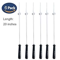 YSSHUI BBQ Skewers, Set of 6 Barbeque Skewer, 20-inch Long Reusable BBQ Sticks Hot Dog Fork with Wooden Handle for Fire Pit, Camping, Campfire