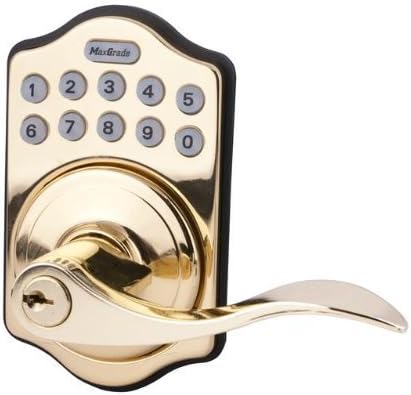 MaxGrade MKPLLON3 Electronic Keypad Lever Lockset with Remote Fob, Bright Brass by Maxgrade