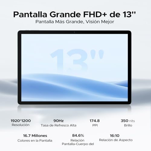 DOOGEETab U13 Tablet 13 Pulgadas FHD+ 90Hz, Tablet Android 16 Batería 11000mAh,32GB+256GB/2TB, Procesador Octa-Core Tablets, Gemini AI/Widevine L1, 13MP/5G WiFi/Face ID/GPS/OTG
