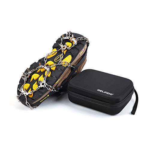 Gelindo Ice Traction Stainless Steel 19 Spikes Crampons for Boots Anti Slip Ice Grip Traction Safe Protection for Hiking, Walking, Climbing, Jogging, Mountaineering on Snow Muddy Road