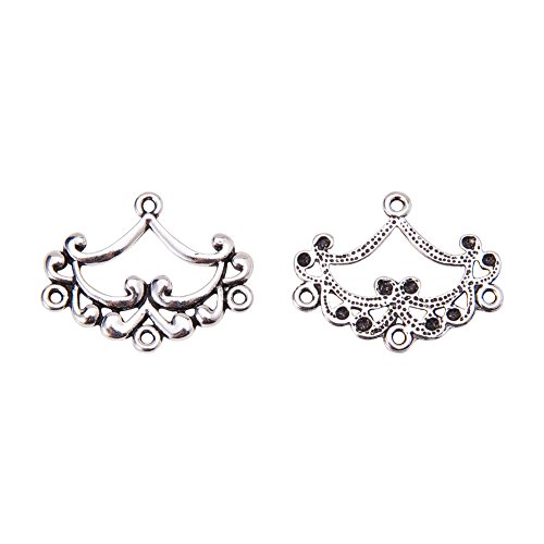pandahall 10pcs Antique Silver Tibetan Style Ring Chandelier Component Links for Dangle Earring Making Fan 31.5x26x2.5mm, Hole: 2mm