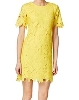 Calvin Klein Women's Sheath Crochet Lace Dress Yellow 4