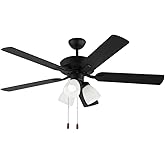 Linden - 5 Blade Dual Mount Ceiling Fan with Light Kit-19.3 Inches Tall and 52 Inches Wide-Midnight Black Finish