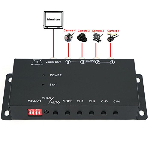 WiseupTM 4Ch Mini Mobile Video Quad Video Processor for Vehicle Cameras with Image Mirror Function