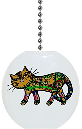 Yellow Abstract Cat Solid Ceramic Fan Pull
