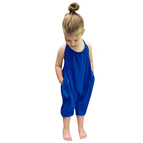 Chinatera Little Girls Kids Halter Romper Harem Pants One-Piece Jumpsuit Cotton Blend (5-6Y, Blue) - Thumbnail 6