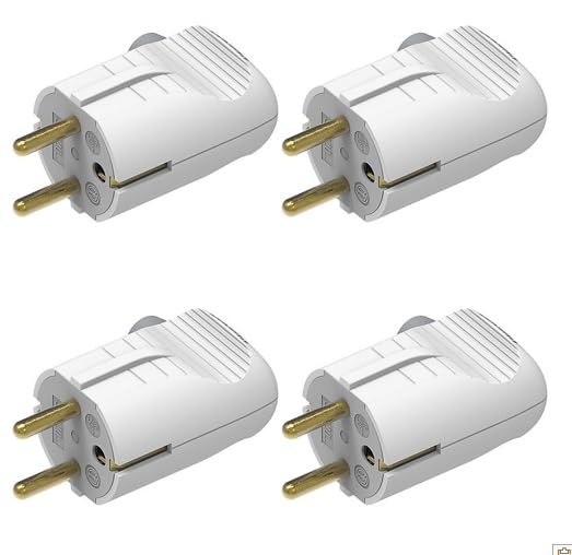 Bticino Set of 4 Schuko Flying Plug 2P+T 10/16A Space-Saving with German/Italian Standard and France Standard Cable Outlet in Line or Square White