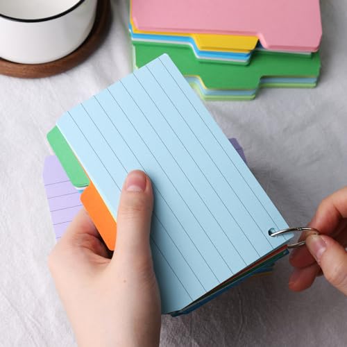 Koogel 400 Stücke Bunt Lernkarten Karteikarte, Linierte Karteikarten mit Haftnotizen Tabs Blanko Karteikarten mit Ring Vokabelkarten für Lernen Büro Schule Zuhause