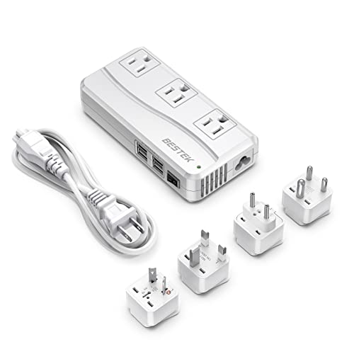 BESTEK Universal Travel Adapter 220V to 110V Voltage Converter with 6A 4-Port USB Charging and UK/AU/US/EU Worldwide Plug Adapter (White)