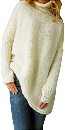 Moonfully Loose Jumper Tops Polo Neck Knit Long Sleeve Winter Sweater for Women Plus Size (XL, Beige)