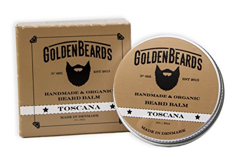 Organic Beard Balm -Toscana - 60ML - 100% Natural Golden Beards | Jojoba & Argan & Apricot Oil. All our products are 100% Handcrafted & Handmade. Made in Denmark