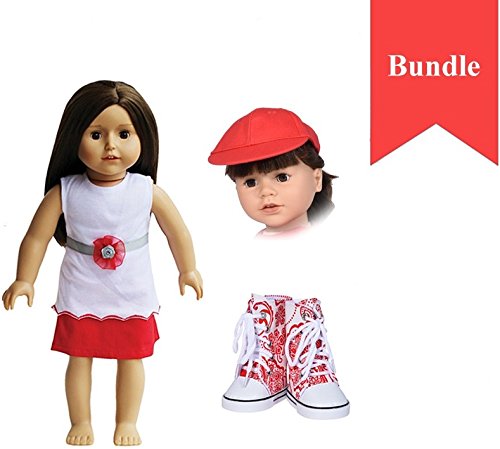 The New York Doll Collection White Top with Skirt, Baseball Cap and Printed Hightops Sneakers