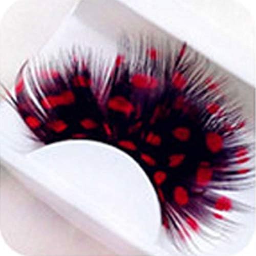 Color Feathers Eyelashes Exaggerated False Peacock Spot Dots Eyelashes for Art Latin Party Stage Makeup (spot,black)(Red spots)