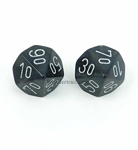 WCXPB1128E2 Smoke Borealis Dice with Silver Numbers D10 Tens Aprox 16mm (5/8in) Pack of 2 Dice Chessex