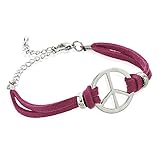 Zinc and Pink Suede Leather Cord Peace Sign Double Strand Wrap Bracelet, Jewelry for Women & Girls