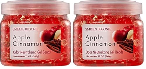 SMELLS BEGONE Odor Eliminator Gel Beads - 12 oz, Pack of 2 - Eliminates Odor in Bathrooms, Cars, Boats, RVs & Pet Areas - Air Freshener - Made with Essential Oils - Apple Cinnamon Scent
