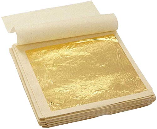 10Pcs Pure Gold Edible Leaf Sheets 1.7"x1.7" 98% Silver Leaf for Beauty Routine and Makeup,Bakery and Pastry, Cake, Art Decoration, DIY Art and Craft Work Furniture or Accessories (24K Gold)