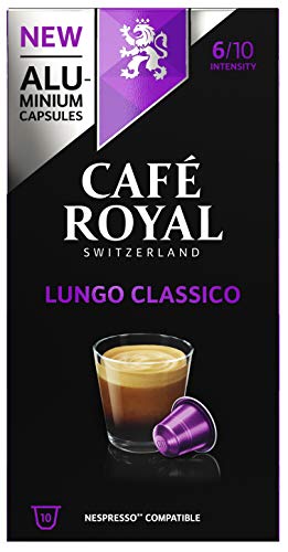 Café Royal Lungo Classico 10 Nespresso®* kompatible Kapseln (aus Aluminium, Intensität 6/10), 1er Pack (1 x 10…