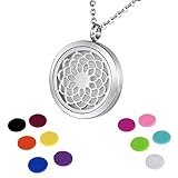HOUSWEETY Aromatherapy Essential Oil Diffuser Necklace-Stainless Steel Locket Pendant,11 Refill Pads (Non-Engraving)