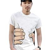 ROPALIA Men's Casual Cotton Big Hand Grab Print Short Sleeve T-Shirt