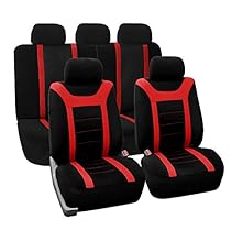 FH Group Universal Fit Full Set Sports Fabric Car Seat Cover with Airbag & Split Ready, (Red/Black) (FH-FB070115, Fit Most Car, Truck, Suv, or Van)