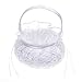 Kloud City 5 Inch White Embroidered Petal Wedding Flower Girl Basket with Satin Rose Bowknot Ceremony Party Decoration