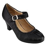Beston CC03 Women's Ruched Round Toe Mid Heel Mary Jane Style Dress Pumps