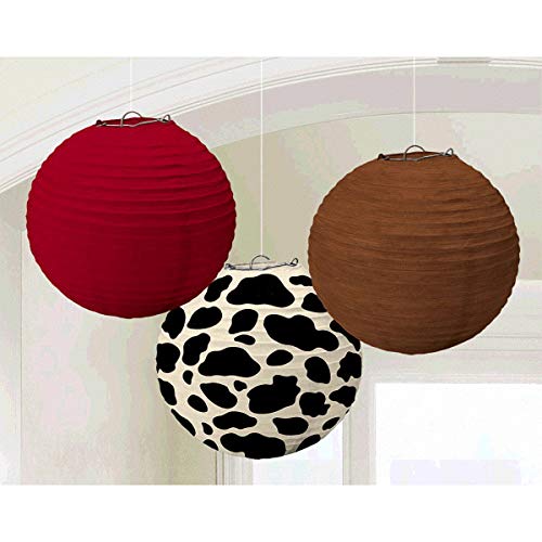 amscan High Riding Western Party Printed Round Lanterns (3 Piece), Multicolor, 9 1/2"