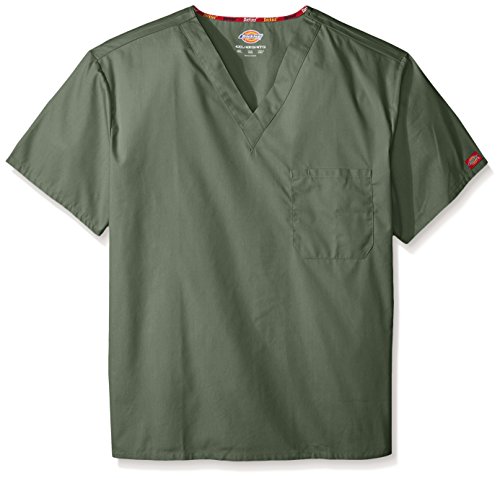 Dickies Men's Big and Tall Eds Signature Unisex V-Neck Scrub Top, Olive, 5X-Large