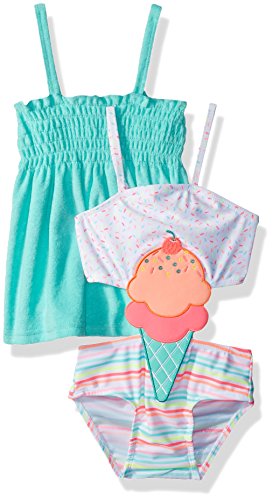 Baby Buns Baby Girls One Piece I Screem Swimsuit Set With Cover up, Multi, 18M