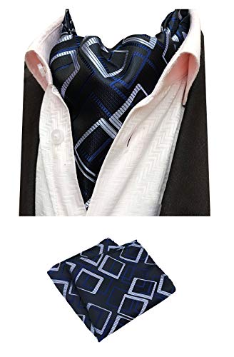 MOHSLEE Men's Plaid Cravat Necktie Woven Silk Formal Ascot Tie Pocket Square Set