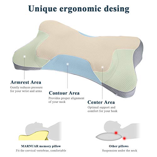 MARNUR Cervical Pillow Memory Foam Orthopedic Pillow for Neck Pain Relief Ergonomic Pillow for