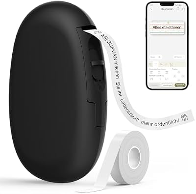 E10 Etikettendrucker mit Bluetooth und Endlosetiketten, Schwarz