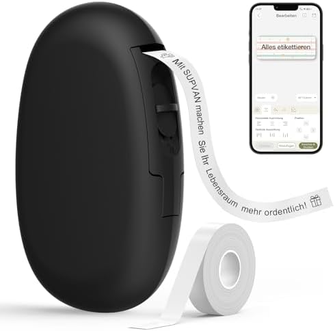 E10 Etikettendrucker mit Bluetooth und Endlosetiketten, Schwarz