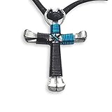 2-Tone Horseshoe Nail Cross Necklace (2-Tone Black & Peacock Blue)