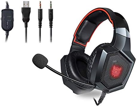ONIKUMA K8-Gaming Headset for New Xbox One/PC/Mac OS PC/PS4/Table/Phone 3.5mm Stereo Wired Over Ear Gaming Headset with Mic&Noise Cancelling & LED Light（Black）